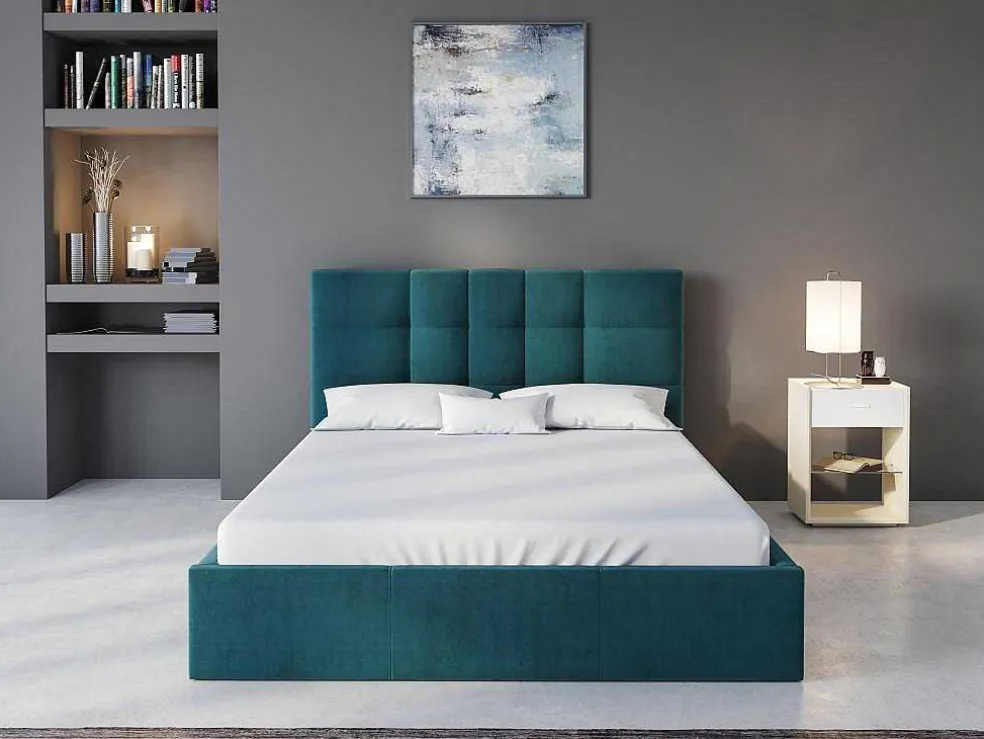 Cama Com Espaco De Arrumação 140X190 Cm Tecido Azul Esverdeado - Eliava De Pascal Morabito