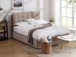 Cama Com Espaco De Arrumação 140X200 Cm Veludo Bege - Oleria