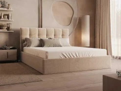 Cama Com Espaco De Arrumação 160X200 Cm Veludo Bege + Colchão - Mirdal De Pascal Morabito