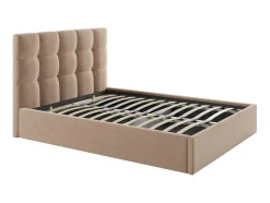 Cama Com Espaco De Arrumação 140X190 Cm Veludo Bege + Colchão - Mirdal De Pascal Morabito