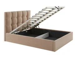 Cama Com Espaco De Arrumação 140X190 Cm Veludo Bege + Colchão - Mirdal De Pascal Morabito