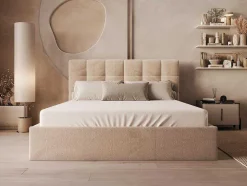 Cama Com Espaco De Arrumação 160X200 Cm Veludo Bege - Mirdal De Pascal Morabito