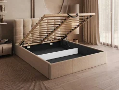 Cama Com Espaco De Arrumação 160X200 Cm Veludo Bege - Mirdal De Pascal Morabito