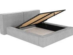 Cama Com Espaco De Arrumação 160 X 200 Cm Veludo Canelado Cinzento-Claro - Timano