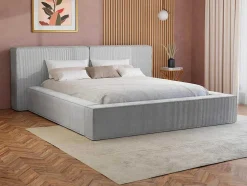 Cama Com Espaco De Arrumação 180 X 200 Cm Veludo Canelado Cinzento-Claro - Timano