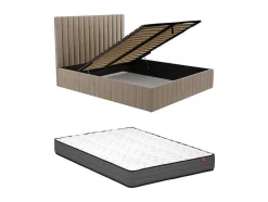 Cama Com Espaco De Arrumação 180 X 200 Cm Com Cabeceira De Cama Costuras Verticais Veludo Taupe + Colchão - Larali