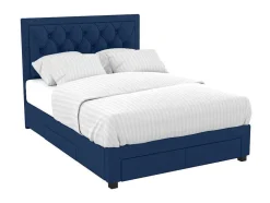 Cama Com Gavetas - Veludo Azul - 160 X 200 Cm - Leopold
