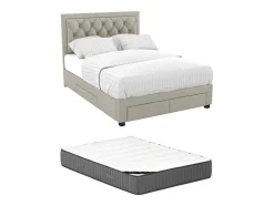 Cama Com Gavetas 140 X 200 Cm Tecido Veludo Champagne + Colchão - Leopold