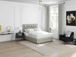 Cama Com Gavetas 140 X 190 Cm Tecido Veludo Champagne + Colchão - Leopold