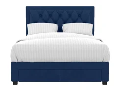 Cama Com Gavetas 160 X 200 Cm Veludo Azul + Colchão - Leopold