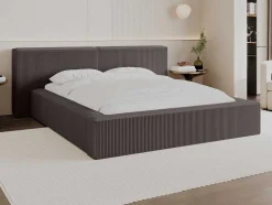 Cama Com Gaveta 180 X 200 Cm Veludo Canelado Taupe + Colchão - Timano