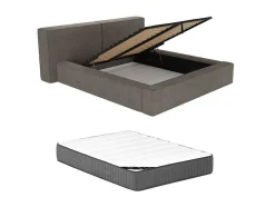 Cama Com Gaveta 180 X 200 Cm Veludo Canelado Taupe + Colchão - Timano