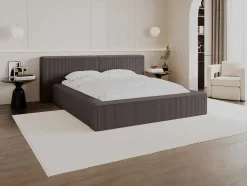 Cama Com Gaveta 180 X 200 Cm Veludo Canelado Taupe + Colchão - Timano