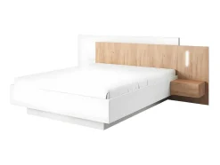Cama Com Mesas De Cabeceira De 160 X 200 Cm Com 2 Gavetas E Com Leds Cor Branco E Carvalho - Francoli