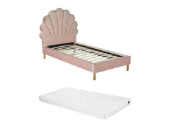 Cama Concha De 90X190 Cm Em Veludo - Rosa + Colchão - Moana