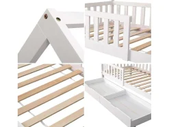 Cama De Criança 190X90Cm Branca Com Gavetas Marceau