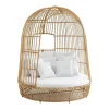 Cama De Jardim Com Dossel Em Resina Entrancada Natural Clara Com Almofada Branca - Cervaro De Mylia