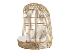 Cama De Jardim Com Dossel Em Resina Entrancada Natural Clara Com Almofada Branca - Cervaro De Mylia