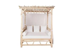 Cama De Jardim Com Dossel Em Teca Cor Natural Claro E Branco - Tulum