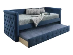Cama Dupla Acolchoada 2X90X190 Cm Em Tecido Azul - Louise