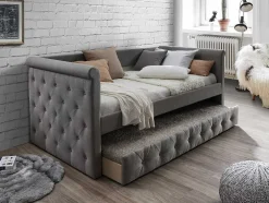 Cama Dupla Alcochoada 2X90X190 Cm Em Tecido Cinza - Louise