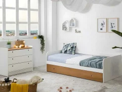 Cama Dupla Banco 2X90X190 Cm Mdf Branco E Cerejeira + Colchões - Juliette