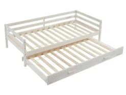 Cama Dupla De 2 X 90 X 190 Cm Em Pinho Macico E Mdf Esbranquicado - Aedan Ii