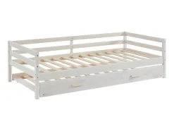 Cama Dupla De 2 X 90 X 190 Cm Em Pinho Macico E Mdf Esbranquicado - Aedan Ii