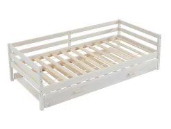 Cama Dupla De 2 X 90 X 190 Cm Em Pinho Macico E Mdf Cor Esbranquicada + Colchão - Aedan Ii