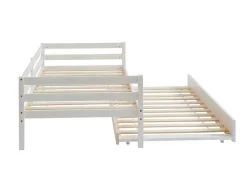 Cama Dupla De 2 X 90 X 190 Cm Em Pinho Macico E Mdf Cor Esbranquicada + Colchão - Aedan Ii