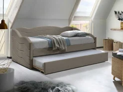 Cama Dupla Em Forma De Banco 2 X 90 X 190 Cm Veludo Bege - Lenvia
