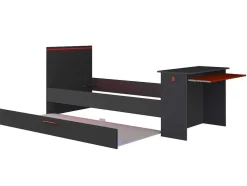 Cama Dupla Gamer 2 X 90 X 200 Cm Com Secretária E Leds Antracite E Vermelho - Vouani