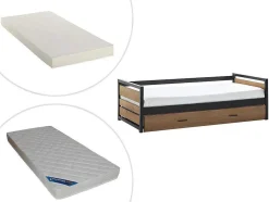 Cama Dupla Industrial 2X90X190 Cm Mdf, Pinho E Metal Castanho Noz E Antracite + Colchão - Boston