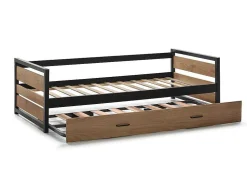 Cama Dupla Industrial 2X90X190 Cm Mdf, Pinho E Metal Castanho Noz E Antracite + Colchão - Boston