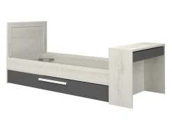 Cama Dupla 90X200 E 90X190 Cm, Com Secretária Cor Natural E Antracite + Colchão + Sommier - Vouani
