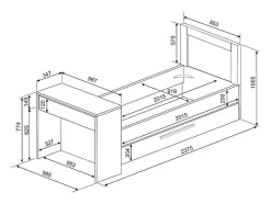 Cama Dupla 90X200 E 90X190 Cm, Com Secretária Cor Natural E Antracite + Colchão + Sommier - Vouani