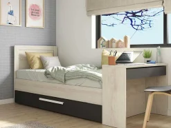 Cama Dupla 2X90X200 Cm, Com Secretária Cor Natural E Antracite - Vouani