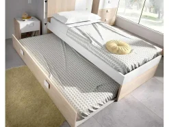 Cama Para Crianças 2X90X190 Cm Em Natural E Branco + Sommier + Colchões - Sonia