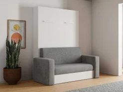 Cama Rebatível Sofá 140 X 200 Cm Abertura Vertical Manual Branco E Cinza + Colchão - Vaciala Ii