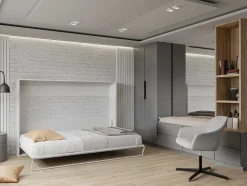 Cama Rebatível 140X200 Cm Abertura Horizontal Manual Branco E Cinza - Malina Ii