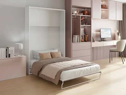 Cama Rebatível 140 X 200 Cm, Abertura Vertical Manual, Branco E Cinza + Colchão - Malina Ii