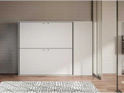 Cama Retratil Beliche Solteiro Horizontal Kando Com Colchões Composicao H Cinza Branca