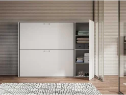Cama Retratil Beliche Solteiro Horizontal Kando Com Colchões Composicao H Cinza Branca