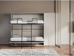 Cama Retratil Beliche Solteiro Horizontal Kando Com Colchões Composicao H Cinza Branca