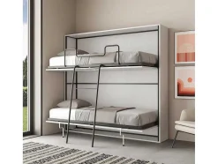 Cama Retratil Beliche Solteiro Horizontal Kando Com Colchões Cinza Branca