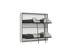 Cama Retratil Beliche Solteiro Horizontal Kando Com Colchões Cinza Branca