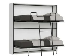 Cama Retratil Beliche Solteiro Horizontal Kando Com Colchões Cinza Branca