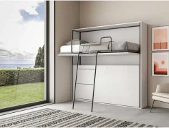 Cama Retratil Beliche Solteiro Horizontal Kando Com Colchões Cinza Branca