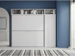 Cama Retratil Beliche Solteiro Horizontal Kando Composicao I Cinza Branca