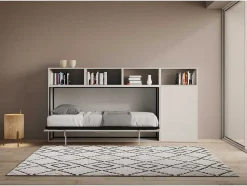 Cama Retratil Solteiro Horizontal Kando Composicao A Cinza Branca